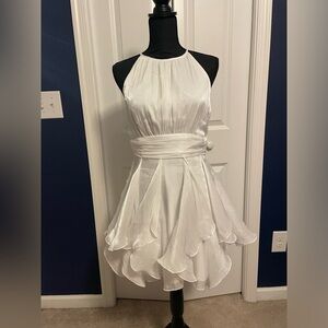 VICI White Ruffle Mini Dress for Bridal Shower, Engagement Party, Homecoming